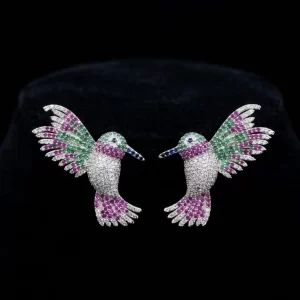 Floral Hummingbird Silver Earrings