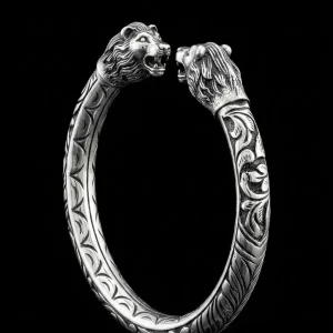 Regal Lion Head Silver Kada