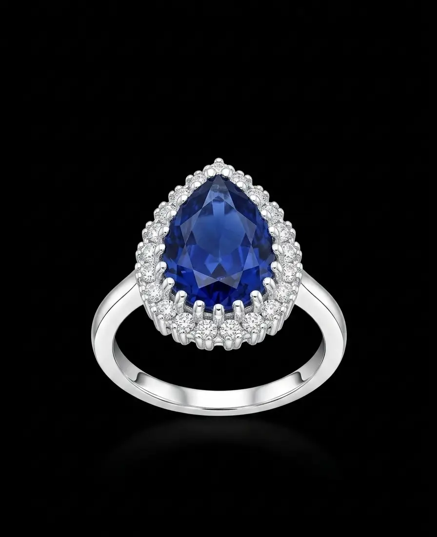 The Midnight Pear Halo Ring