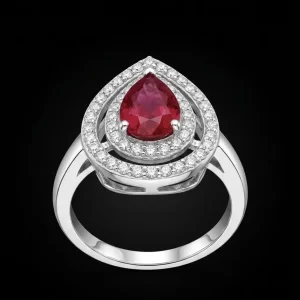Classic Red Stone Halo Ring
