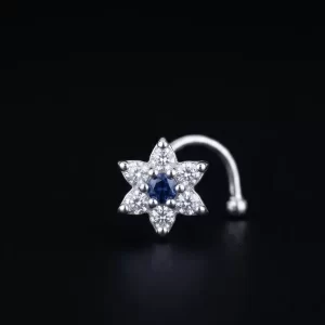 Royal Blue Flower Nose Pin