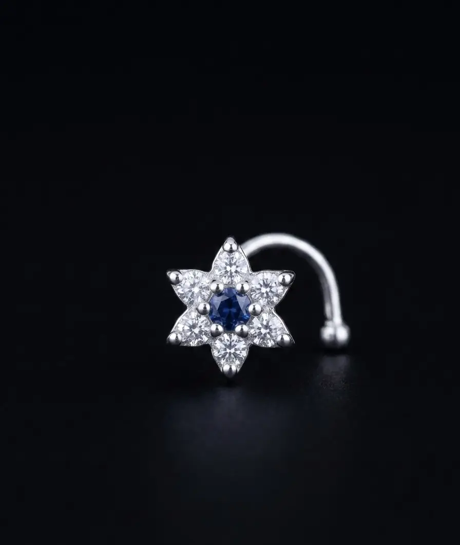 Royal Blue Flower Nose Pin