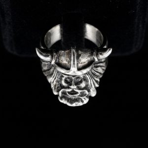 Nordic Warrior Horned Helmet Silver Ring