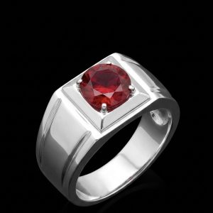 Majestic Red Ruby Solitaire Silver Signet Ring