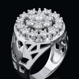 Luminous Round Cluster Diamond Silver Signet Ring