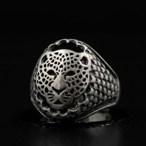 Fierce Leopard Head Sterling Silver Signet Ring