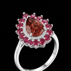 The Crimson Pear Halo Ring