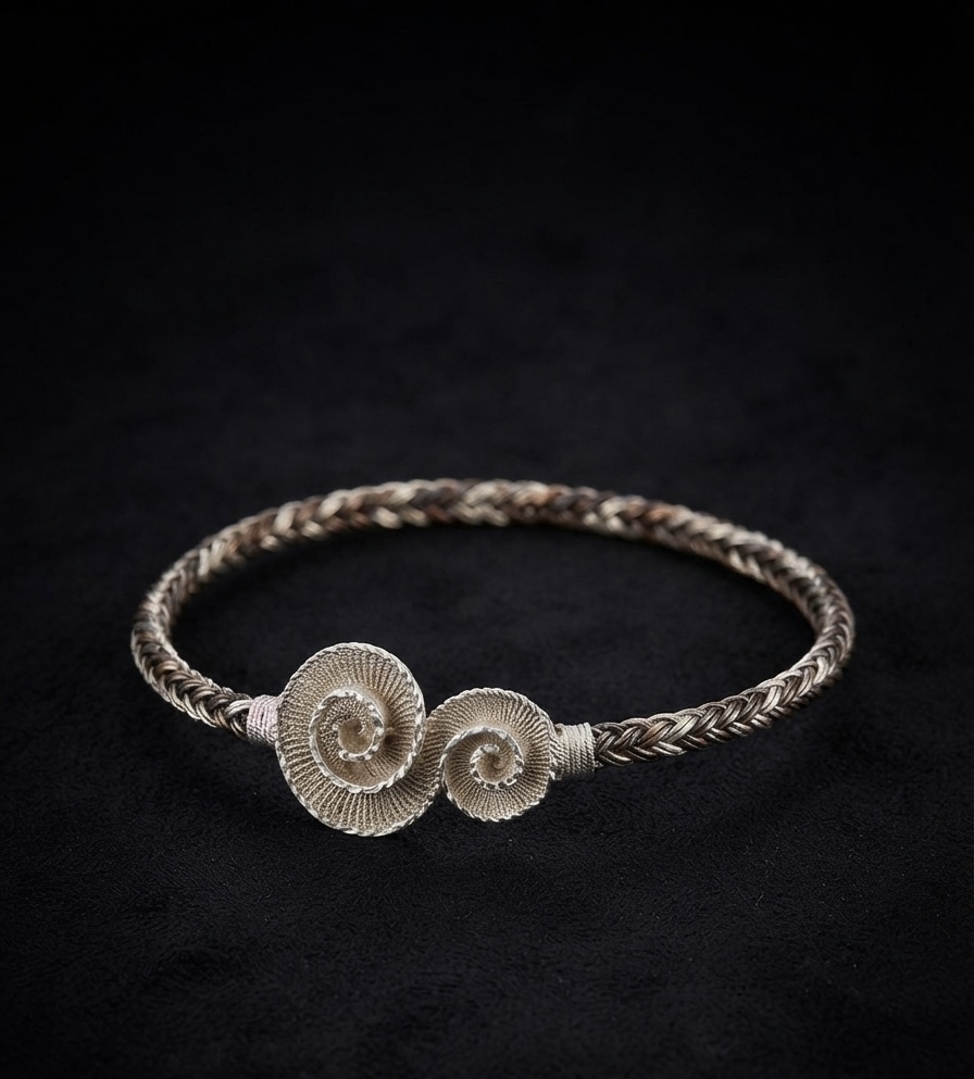 Ananta Spiral Handcrafted Silver Braided Noa
