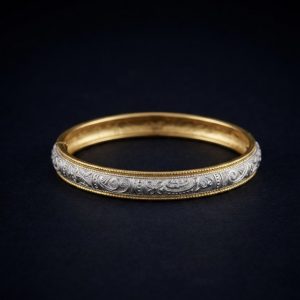 Dual-Tone Floral Engraved Handcrafted Silver Bangle