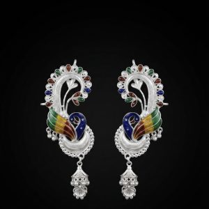 Chromatic Peacock Silver Kaan Dul with Mini Jhumki