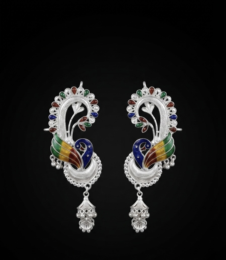 Chromatic Peacock Silver Kaan Dul with Mini Jhumki