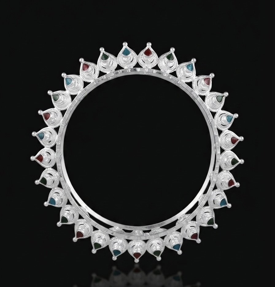 Handcrafted Silver Floral Crown Meenakari Kankan