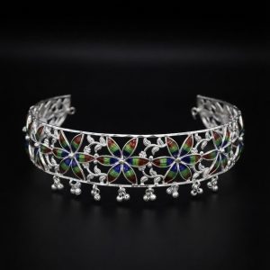 Handcrafted Silver Floral Star Meenakari Mayura Prasada Choker