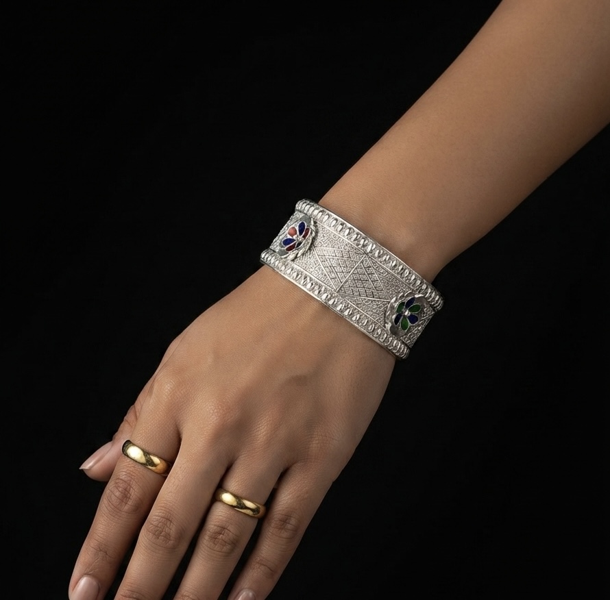 Phool Meenakari Diamond Lattice Handcrafted Silver Chur