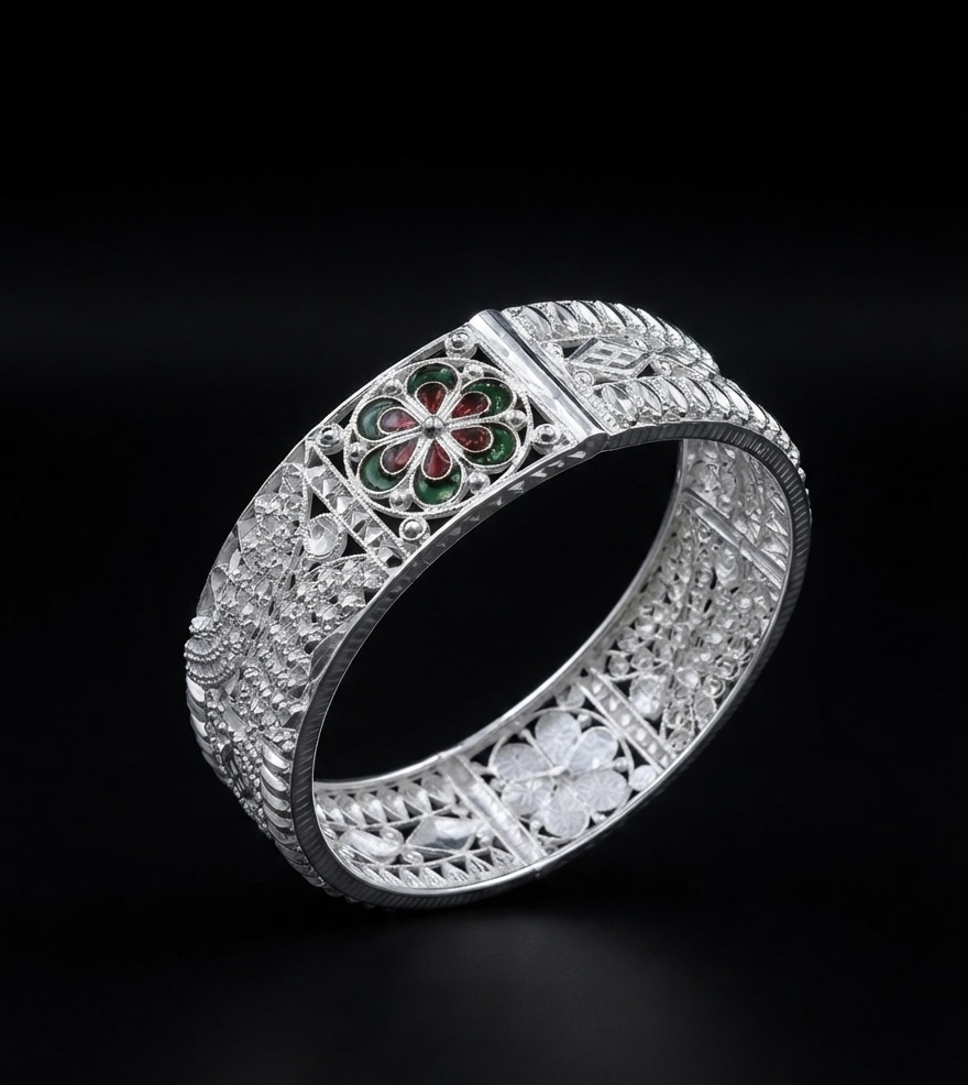 Meenakari Bloom Filigree Handcrafted Silver Chur