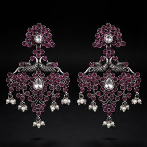 Mayura Manik Uncut Ruby Handcrafted Silver Earrings