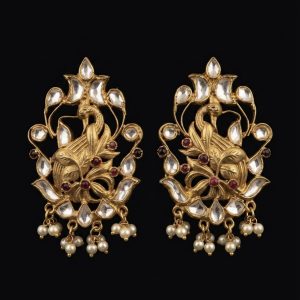 Mayura Kundan Heritage Antique Gold-Plated Silver Earrings