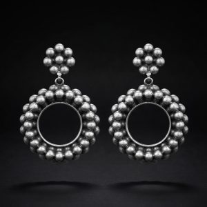 Rawa Chakra Granulated Handcrafted Silver Statement Earrings