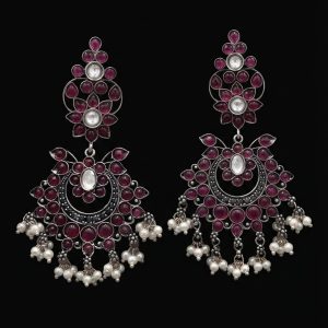 Manikya Chandbali Uncut Ruby Handcrafted Silver Earrings