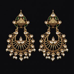 Meenakari Kundan Chandbali Gold-Plated Silver Earrings