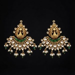 Mayura Kundan Chandbali Gold-Plated Silver Earrings