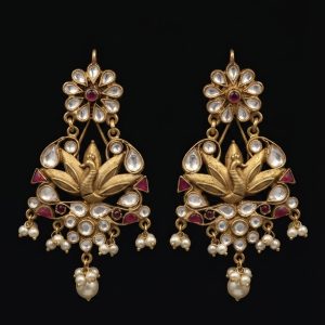 White & Ruby Kundan Floral Gold-Plated Silver Drop Earrings