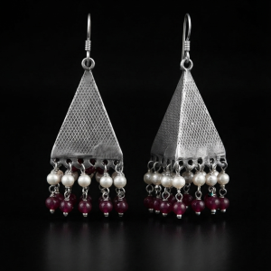 Trikona Textured Pyramid Handcrafted Silver Dangle Earrings