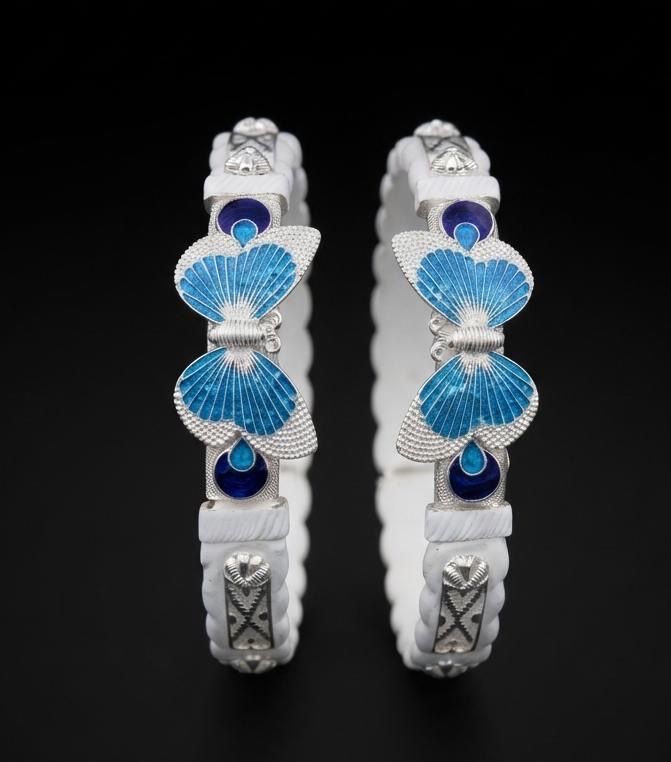 Blue Butterfly Meenakari Silver Sakha Bangles