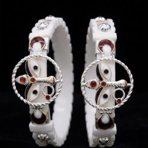 Circular Medallion Enamel Silver Sakha Bangles