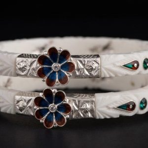 Floral Enamel Meenakari Silver Sankha Bangles