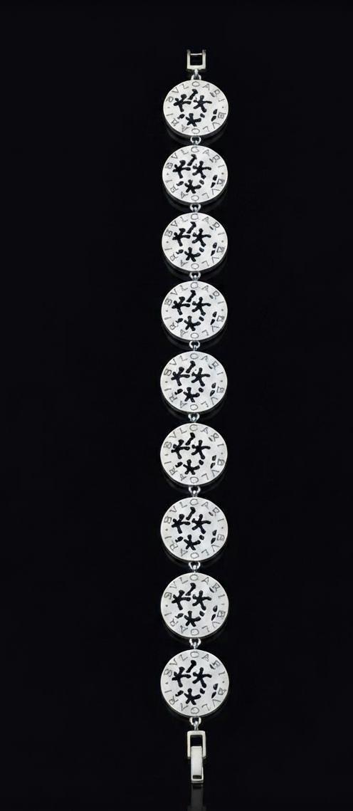 Silver Enamel Motif Link Bracelet
