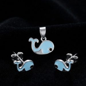 Little Wave Blue Whale Pendant Set