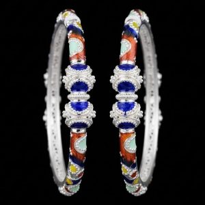 Little Festive Meena Silver Bangles