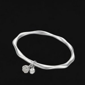 Minimalist Wavy Silver Bangle with Charms