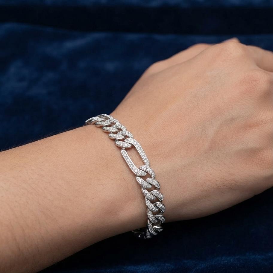 Iced-Out Figaro Silver Bracelet - Image 2