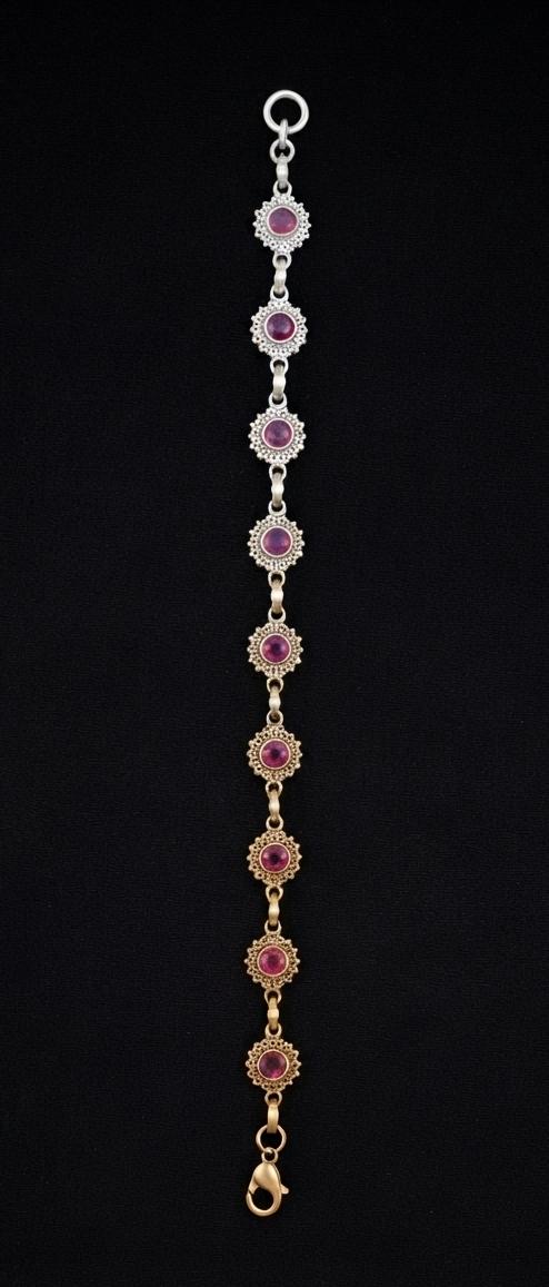 Ruby-Tone Sunburst Silver Bracelet