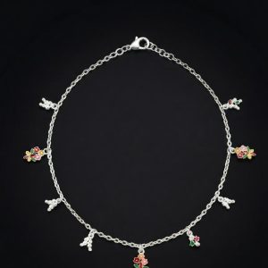 Floral Enamel Silver Charm Bracelet