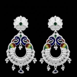 Peacock chandbali with enamel work and bead dangles