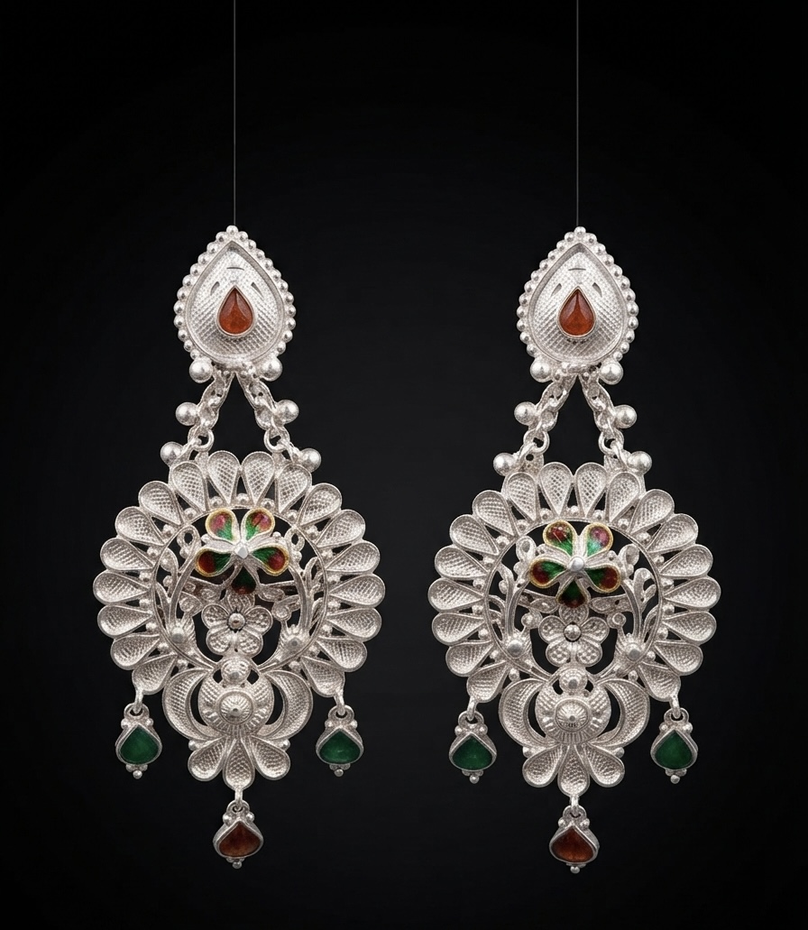 Elaborate floral filigree motif with enamel detailing