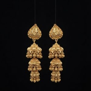 Multi-tiered jhumka with peacock stud and ghungroo drops