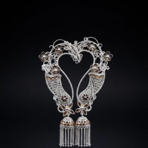 Heart Peacock Filigree Silver Kaan Pasha (or Dual-Heart Meenakari Silver Ear Cuffs)