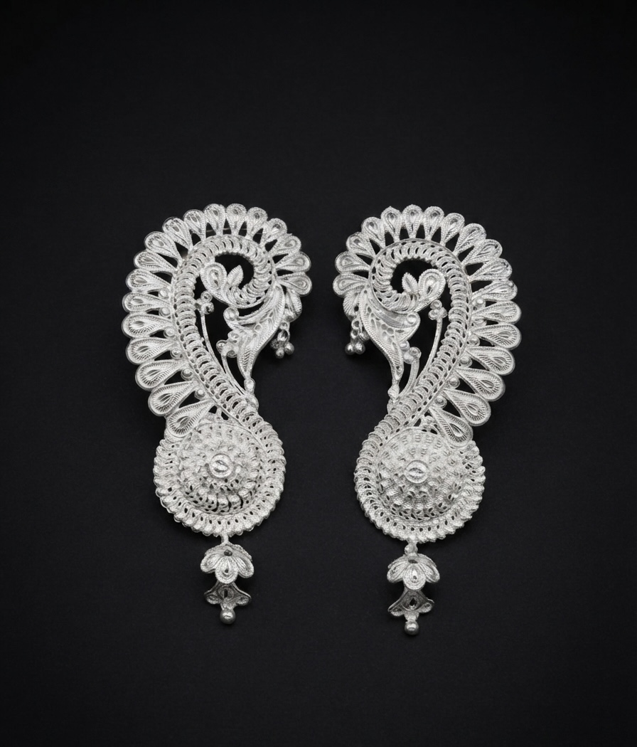 Kalka Filigree Silver Kaan Pasha (or Paisley Peacock Silver Ear Cuffs)