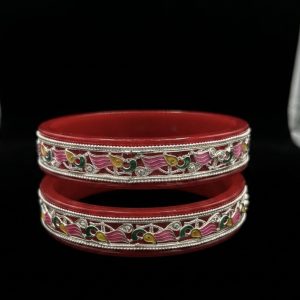 Royal Peacock Enamel Silver Pola Bangles
