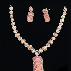 Blush Pink Chevron Enamel Rose Gold Silver Necklace Set