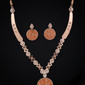 Rose Gold Filigree Medallion Silver Necklace Set