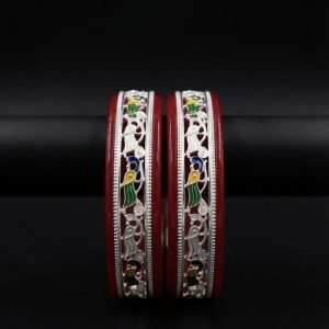 Royal Peacock Enamel Silver Pola Bangles
