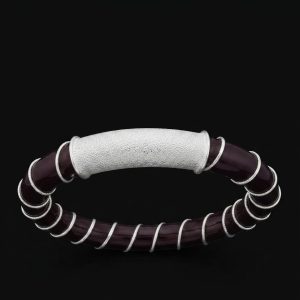 Silver Textured Tube & Wire-Wrapped Pola Bangle
