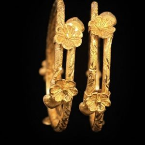 Floral Motif Gold Baby Bangle Pair