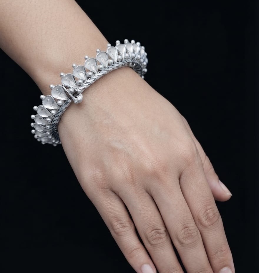 Traditional Silver Floral Kankan Bangle - Image 2