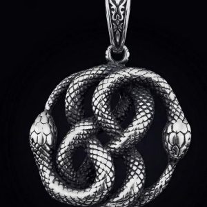 Double Serpent Ouroboros Silver Pendant